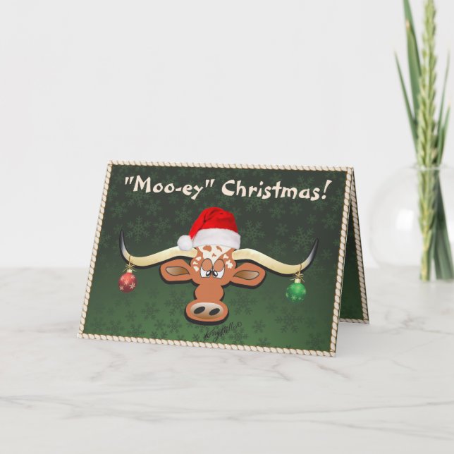 Carte Comique Longhorn Steer Holiday Card (Devant)