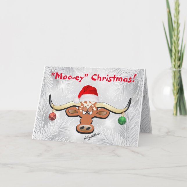 Carte Comique Longhorn Steer Holiday Card (Devant)