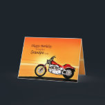 Carte Comme un grand-père, la moto à l'anniversaire du c<br><div class="desc">Une moto semblable à une Harley debout au bord de la mer avec un glorieux coucher de soleil orange. Une grande carte pour tous ceux qui aiment le vélo et les motos.Voir toute la gamme de cartes pour les âges et les relations dans mon magasin. Toutes les oeuvres d'art copyright...</div>