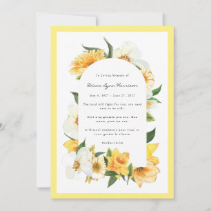 Carte commémorative de deuil à fleurs jaunes et bl
