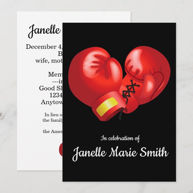 Carte commémorative Design Gants de boxe (Devant / Derrière)