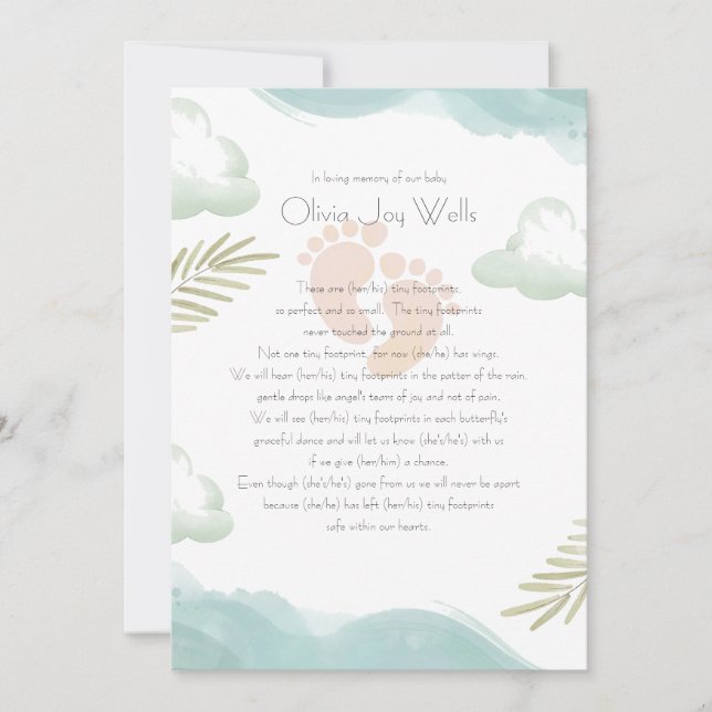 Carte commémorative empreintes de pied bébé rose (Devant)