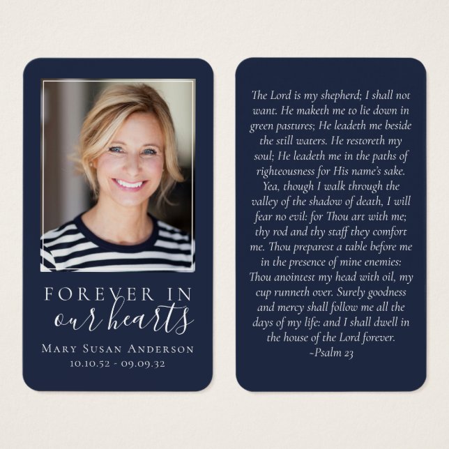 Carte commémorative Navy Blue Forever dans nos coe (Devant & derrière)