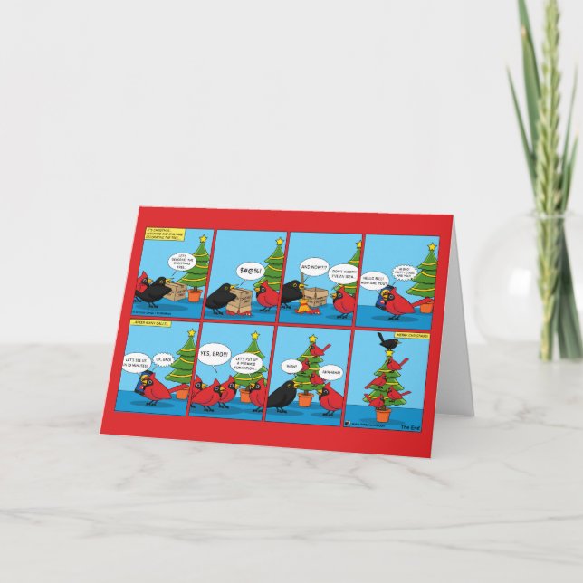 Carte Comment décorer un sapin de Noël en bande dessinée (Devant)