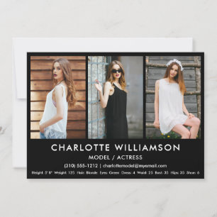 Carte Comp Acteur Modèle 3 Photo 5x7 Noir