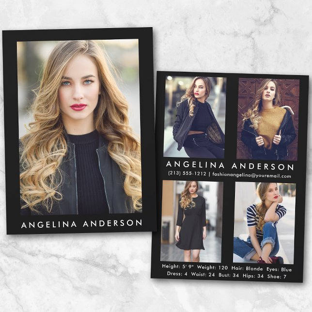 Carte Comp Acteur Modèle noir - 4 Photo Retour R (Customize to change background color, text size or text style.)