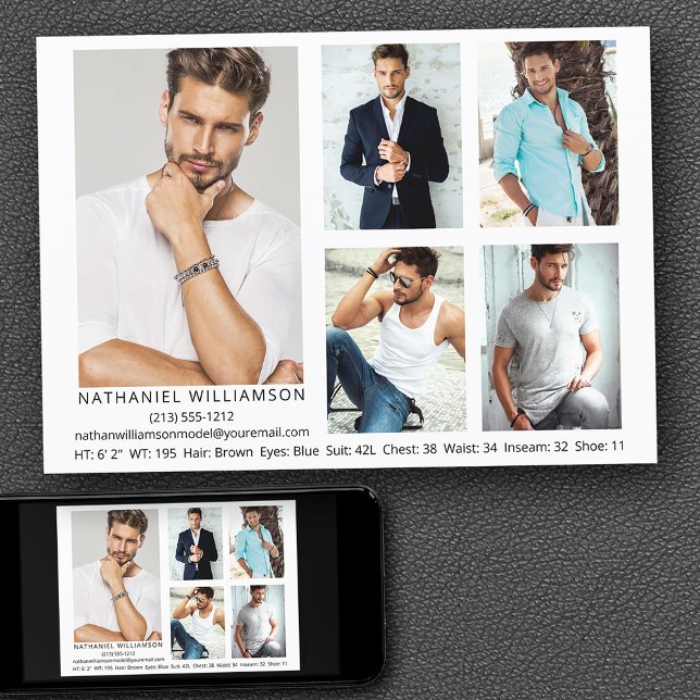 Carte Comp Moderne Pro Model 5 Photos (Customize to change background color, text size, style or to add more photos to back of card.)