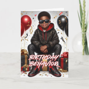 Carte Comportement d'anniversaire d'un garçon afro-améri