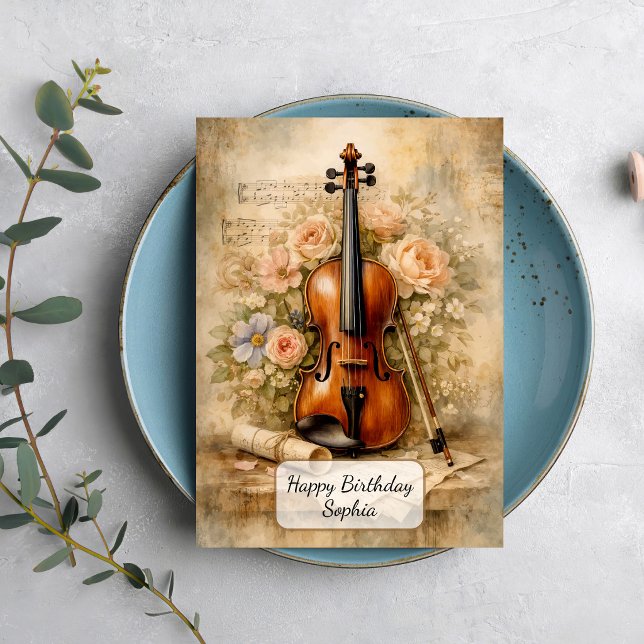 Carte Composition de violon vintage floral (Créateur téléchargé)