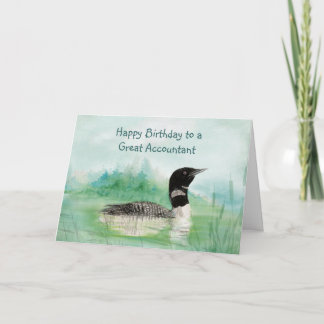 Carte Comptable Anniversaire Loon Bird Nature