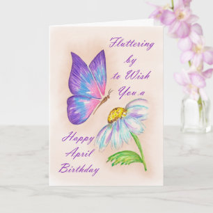 Carte Conception Anniversaire d'Avril Fleur et Papillon