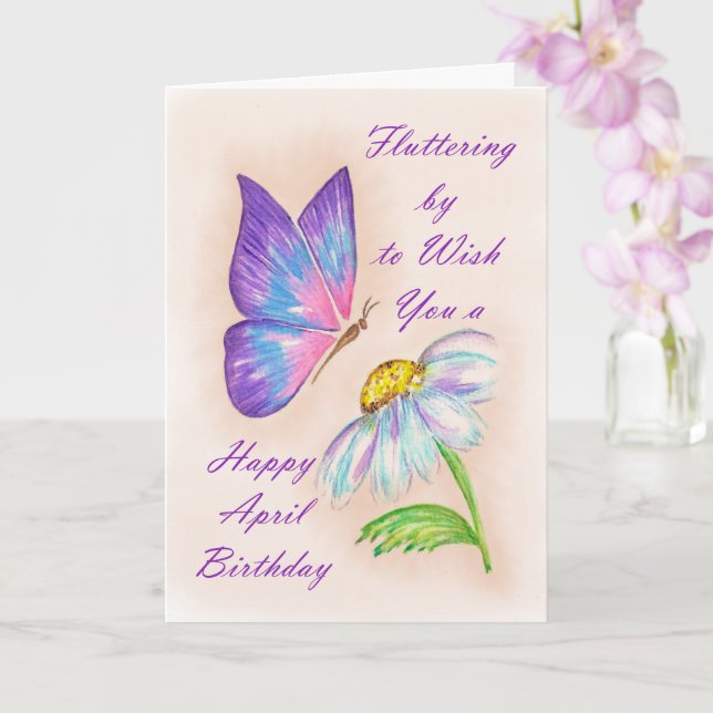 Carte Conception Anniversaire d'Avril Fleur et Papillon (Orchidée)