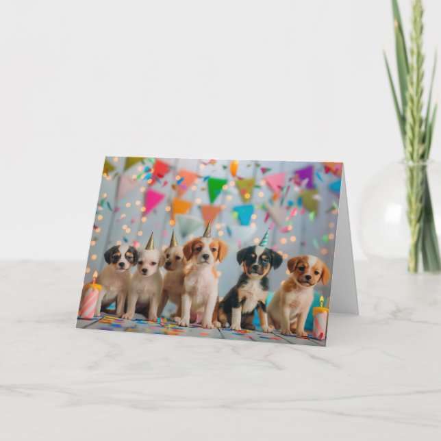 Carte Conception de célébration d'anniversaire de chiots (Devant)
