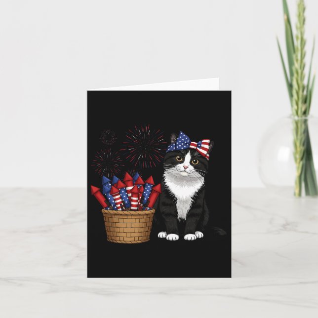 Carte Conception de chat et de feux d'artifice du 4 juil (Devant)
