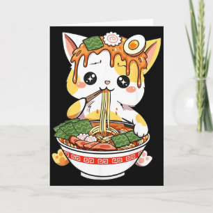 Carte Conception de chat Ramen Style Kawaii Drôle Anime 