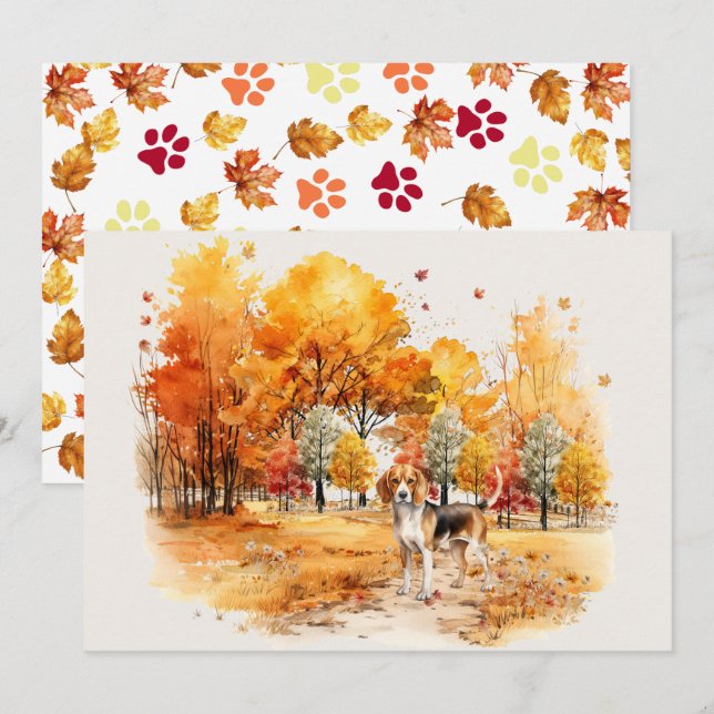 Carte Conception de chien d'automne à l'aquarelle - Beag (Devant / Derrière)