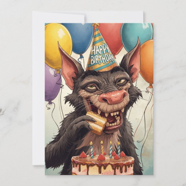 Carte Conception de gâteau d'anniversaire drôle de diabl (Devant)