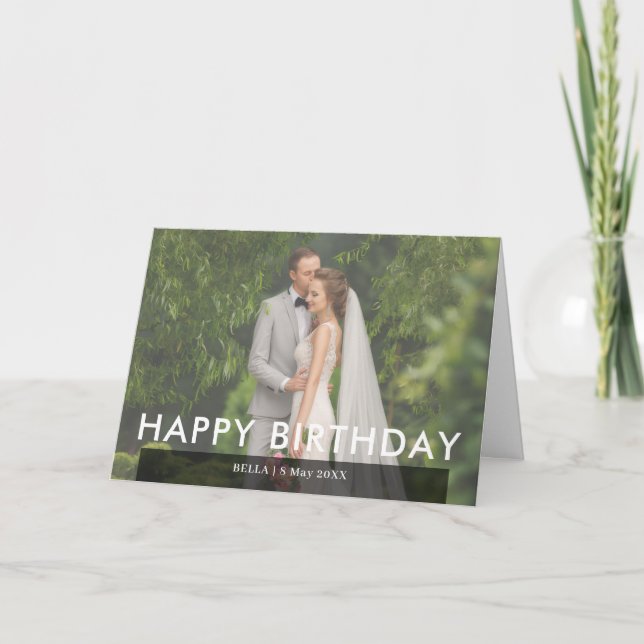 Carte Conception de photo d'anniversaire moderne en noir (Devant)