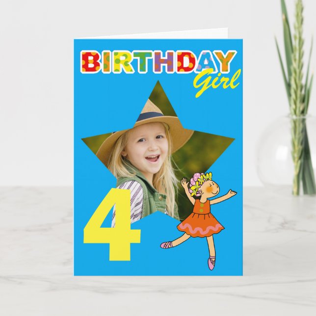 Carte Conception de photo de ballerine pour les 4 ans d' (Devant)