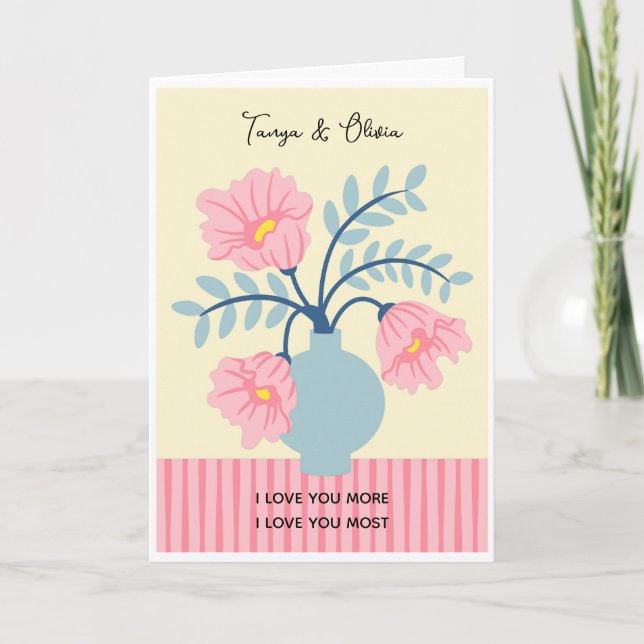 Carte Conception de vase à fleurs rose et bleu (Devant)