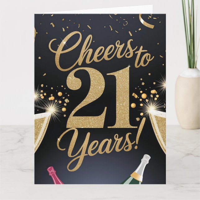 Carte Conception élégante pour 21 ans – Paillettes dorée (Devant)