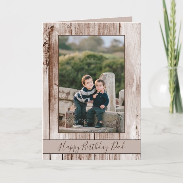 Carte Conception en bois marron Joyeux anniversaire Papa (Devant)