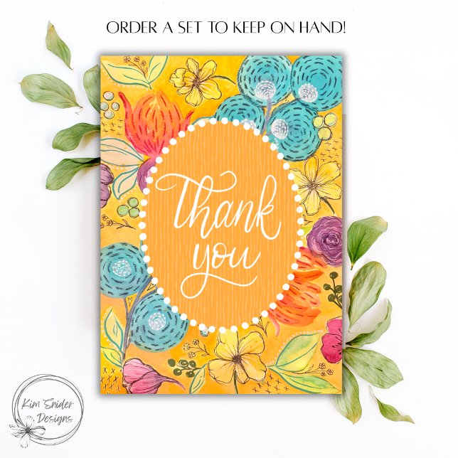 Carte Conception florale aquarelle "Merci" jaune et colo (Créateur téléchargé)