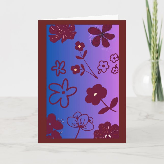 Carte Conception florale bleu violet et bordeaux  (Devant)