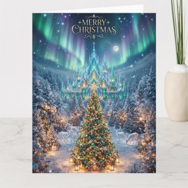 Carte Conception majestueuse d'arbre de Noël et de châte (Devant)
