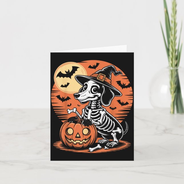 Carte Conception squelette de chien drôle d'Halloween ef (Devant)