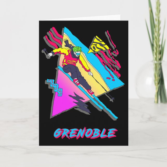 Carte Conception vibrante de ski avec texte Grenoble Ski (Devant)