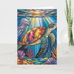 Carte Conception vibrante de tortue marine en verre colo