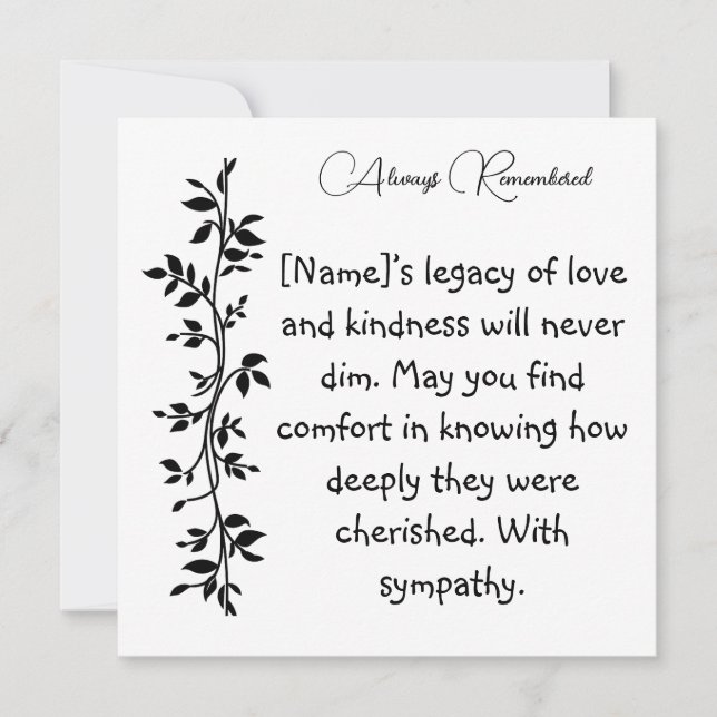 Carte Condoléances toujours en mémoire (Devant)