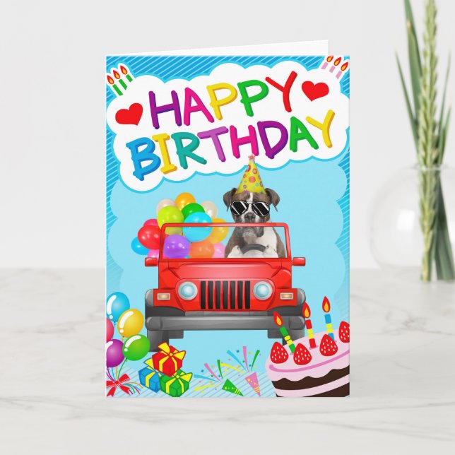 Carte Conduite de chien de boxe avec ballons Anniversair (Devant)