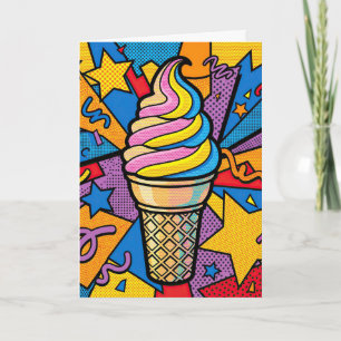Carte Cône de glace d'anniversaire et Pop Art Confettis