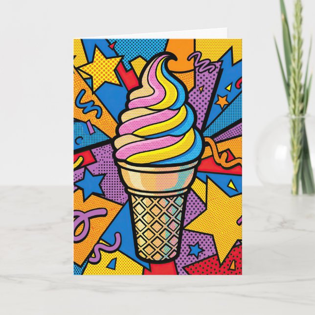 Carte Cône de glace d'anniversaire et Pop Art Confettis (Devant)