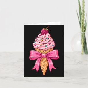 Carte Cône de glace Ruban rose Coquette Nœud Maman Fille