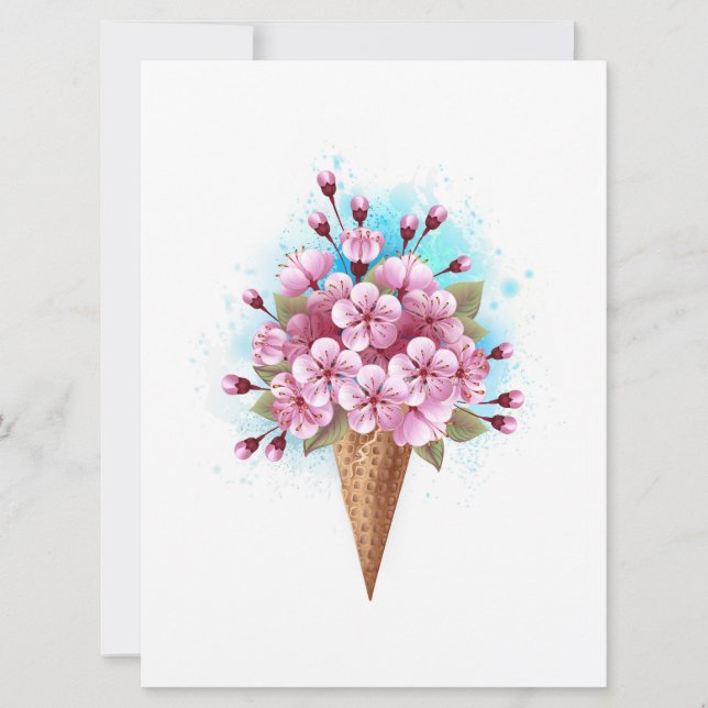 Carte Cône rose Sakura crème glacée gaufre (Devant)