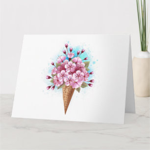 Carte Cône rose Sakura crème glacée gaufre