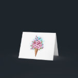 Carte Cône rose Sakura crème glacée gaufre<br><div class="desc">Cône gaufre douce avec fleurs de cerisier japonais rose frais sur arrière - plan blanc avec stries d'aquarelle bleue. Cerise japonaise rose.</div>