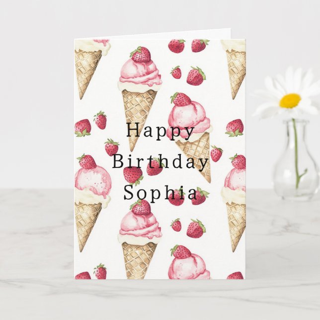 Carte Cônes de glace à la fraise Anniversaire (Petite plante)