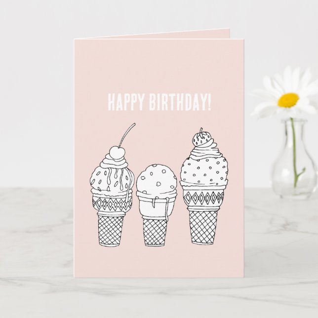 Carte Cônes de glace de couleur rose et blanc pour anniv (Petite plante)