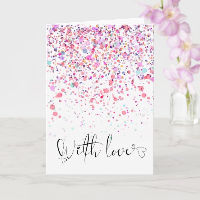 Carte Confetti coloré avec amour rose Anniversaire (Orchidée)