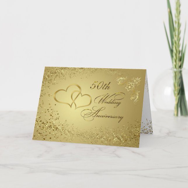 Carte Confetti d'or, coeur 50e anniversaire de Mariage (Devant)