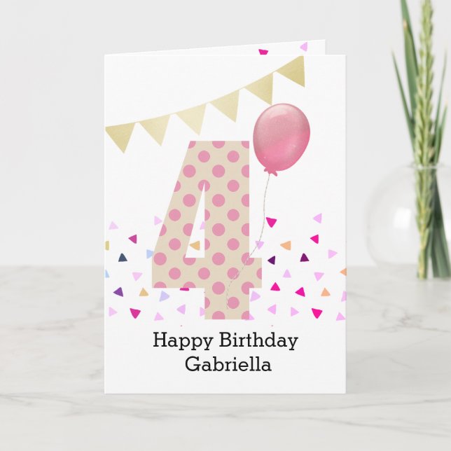 Carte Confetti Pink Polka Dot 4e anniversaire (Devant)