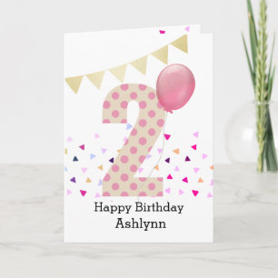 Carte Confetti Pink Polka Dot Joyeux 2e anniversaire