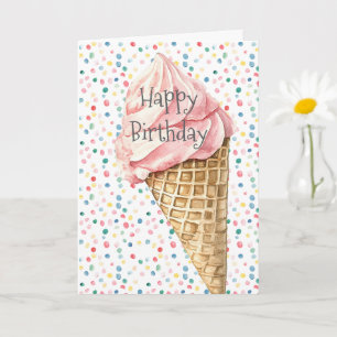 Carte Confettis Anniversaire Cône de Glace Rose