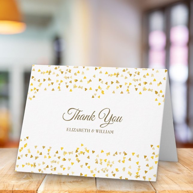 Carte Confettis de cœurs Merci Écriture Dorée Élégante (Créateur téléchargé)