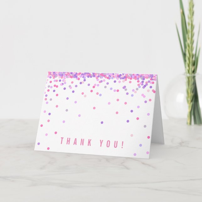 Carte Confettis Rose Violet Merci  | Cute et simple (Devant)