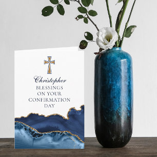 Carte Confirmation Félicitations Marine Blue Gold Cross